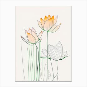 Lotus Flowers In Garden Minimal Line Drawing 2 Canvas Print