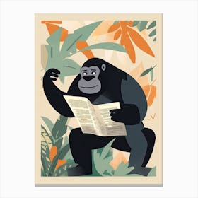 Gorilla Art Reading The Newspaper Cartoon Illustration 2 Canvas Print