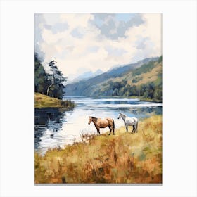 Horses Painting In Lake District, New Zealand 1 Canvas Print