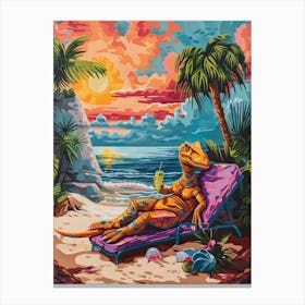 Dinosaur On A Sun Lounger With A Cocktail Painting 1 Canvas Print