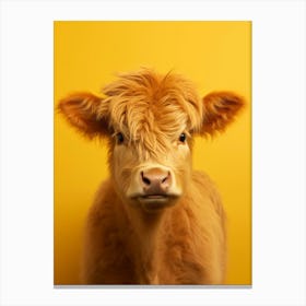 Yellow Photography Portrait Of Baby Highland Cow 4 Canvas Print
