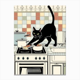 Black Cat In The Kitchen 1 Canvas Print