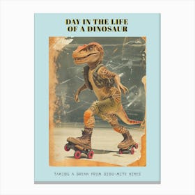 Retro Dinosaur Roller Skating 2 Poster Canvas Print