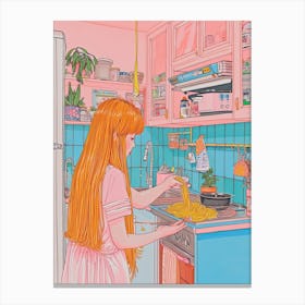 Girl Cooking Pasta Lo Fi Kawaii Illustration 1 Canvas Print