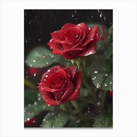 Red Roses At Rainy With Water Droplets Vertical Composition 14 Canvas Print