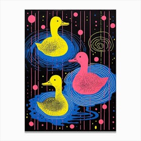 Colourful Duckling Linocut Style Pattern 3 Canvas Print