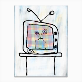 Tv With Flowers Canvas Print