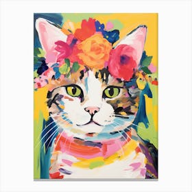 Ragamuffin Cat With A Flower Crown Painting Matisse Style 2 Canvas Print
