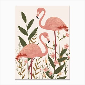 Lesser Flamingo And Oleander Minimalist Illustration 3 Canvas Print