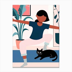 Yoga With Cat 1 Canvas Print