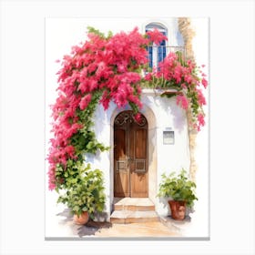 Cagliari, Italy   Mediterranean Doors Watercolour Painting 2 Canvas Print