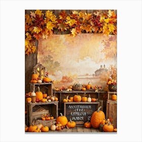 Autumnal Festival Scene Acorn Embraced By Falling Leaves Pumpkins Nestled Among Harvested Vegetabl (4) Canvas Print