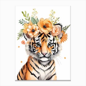 Baby Tiger Flower Crown Bowties Woodland Animal Nursery Decor (18) Canvas Print