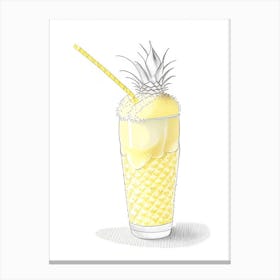Pineapple Milkshake Dairy Food Pencil Illustration 3 Canvas Print