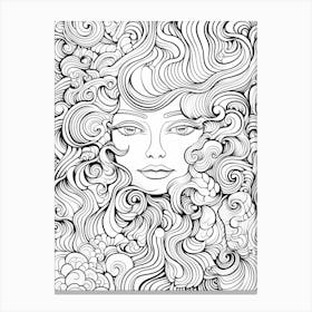 Wavy Hair Illustration Line Drawing 2 Canvas Print