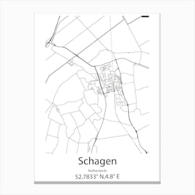 Schagen,Netherlands Minimalist Map Canvas Print