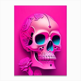 Skull With Surrealistic Elements 3 Pink Pop Art Canvas Print