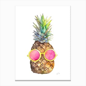 Pineapple With Pink Sunglasses Canvas Print