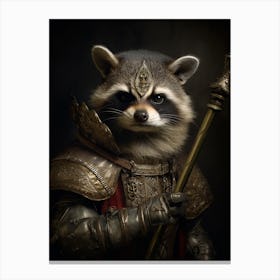 Vintage Portrait Of A Crab Eating Raccoon Dressed As A Knight 3 Canvas Print