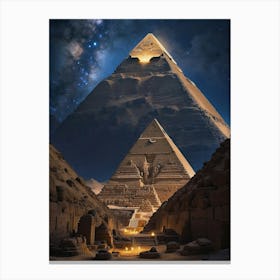 Immerse yourself in the rich culture and history of Ancient Egypt as you witness the grandeur and beauty of the pyramids and a splendid starry night sky with the cosmic universe. Canvas Print