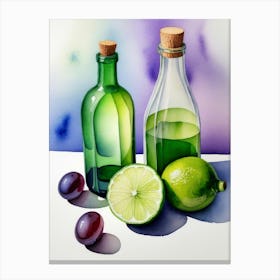 Lime and Grape near a bottle watercolor painting 14 Canvas Print