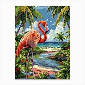 Greater Flamingo Nassau Bahamas Tropical Illustration 2 Canvas Print