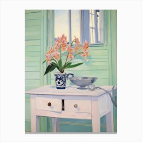 Bathroom Vanity Painting With A Orchid Bouquet 2 Canvas Print