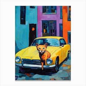 Volvo P1800  Vintage Car With A Cat, Matisse Style Painting Canvas Print