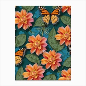 Seamless Pattern With Monarch Butterflies 2 Canvas Print