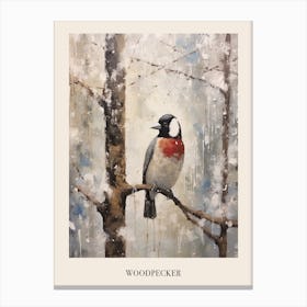 Vintage Winter Animal Painting Poster Woodpecker 3 Canvas Print