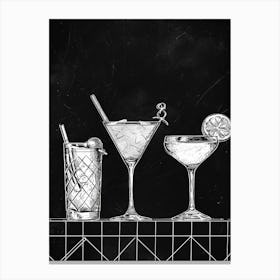 Black & White Cocktail Selection Illustration Canvas Print