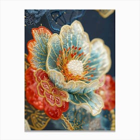 Asian Flower Embroidery Canvas Print