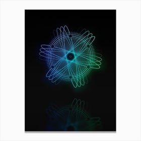 Neon Blue and Green Abstract Geometric Glyph on Black n.0287 Canvas Print
