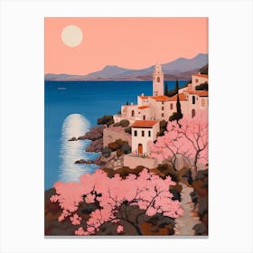 Mallorca Spain 1 Vintage Pink Travel Illustration Canvas Print