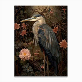 Dark And Moody Botanical Great Blue Heron 6 Canvas Print