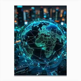 A Complex Network Of Intertwining Glowing Fibers Representing Global Telecom Connections And Financi (6) Canvas Print