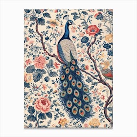 Cream & Blue Peacock Wallpaper Vintage Canvas Print
