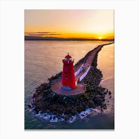 Red Lighthouse At Sunset Canvas Print