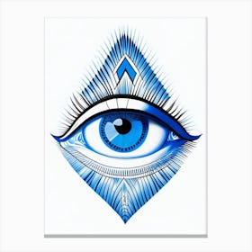 Celestial Eye, Symbol, Third Eye Blue & White 3 Canvas Print