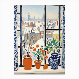The Windowsill Of Bruges   Belgium Snow Inspired By Matisse 4 Canvas Print