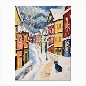 Cat In The Streets Of Lillehammer   Norway With Snow 3 Canvas Print