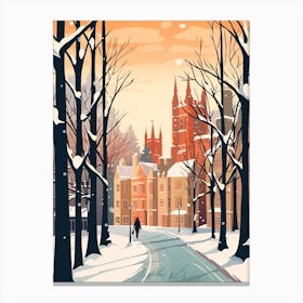 Vintage Winter Travel Illustration Cambridge United Kingdom 1 Canvas Print