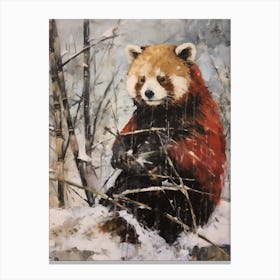 Vintage Winter Animal Painting Red Panda 2 Canvas Print