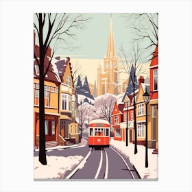 Vintage Winter Travel Illustration Cardiff United Kingdom 2 Canvas Print