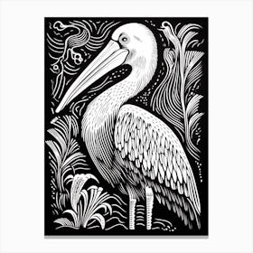 B&W Bird Linocut Pelican 1 Canvas Print