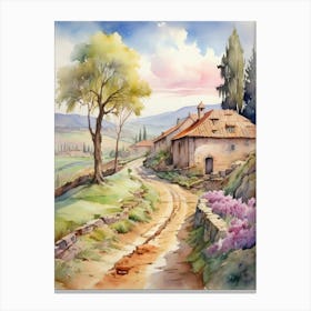 Watercolor Of A Country Road 1 Canvas Print