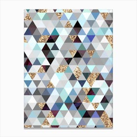 Abstract Geometric Triangle Pattern in Teal Blue and Glitter Gold n.0012 Canvas Print