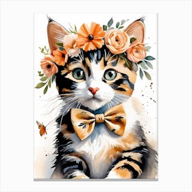 Calico Kitten Wall Art Print With Floral Crown Girls Bedroom Decor (32)  Canvas Print