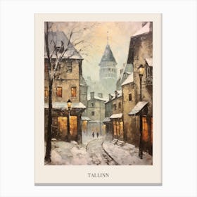 Vintage Winter Painting Poster Tallinn Estonia 1 Canvas Print