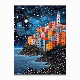 Cinque Terre, Italy, Illustration In The Style Of Pop Art 2 Canvas Print